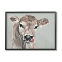 Stupell Industries Aranyos Baby Farm Cow borjú nyalogató Lips Portré 16, Michele Norman tervezése