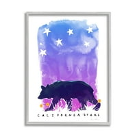 Stupell Industries California Stars Vivid Bear Starry Sky Graphic Art Grey keretes művészeti nyomtatott fali művészet,