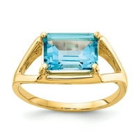 Primal arany karátos sárga arany 9x Smaragdvágású kék topáz gyűrű