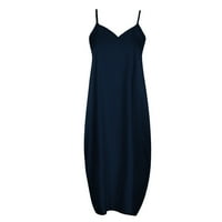 Clearance-Sale nyári ruhák nőknek Molett méretű ujjatlan egyszínű ruha V-nyakú Maxi laza illeszkedés napi formális