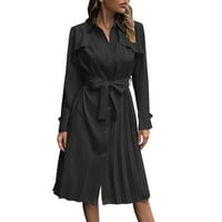 Női ruhák Női Alkalmi Slim Fit rakott szoknya egyszínű Turndown nyak Hosszú ujjú szilárd ruha ruhák Női Fekete XL