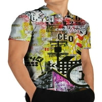Glookwis Férfi Rövid ujjú Pulóver bő pólók sportos alkalmi póló hajtóka nyak 3D digitális nyomtatás blúz póló