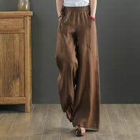 Usmixi Női Rugalmas derék nadrág plusz méretű Kényelmes pamut vászon laza egyenes hosszú nadrág alkalmi szilárd széles