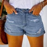 Női nadrág, női nyári alkalmi Szexi Láb nyújtás középső derék szakadt farmer Jean rövidnadrág Kék XL