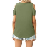Alkalmi szilárd v nyakú Rövid ujjú Olive Green Női pólók