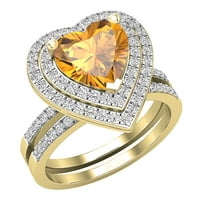 Dazzlingrock Collection szív Citrin & kerek fehér gyémánt dupla Halo eljegyzési gyűrű szett nőknek 18k sárga aranyban,