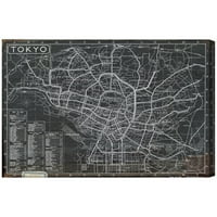 Wynwood Studio Maps and Flags Wall Art vászon nyomatok 'Tokió turisztikai térkép 1918' Ázsiai városok térképek - fekete,