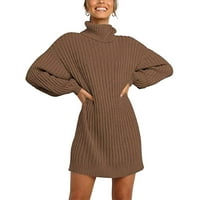 Divat Női szilárd hosszú ujjú pulóver ruha garbó pulóver pulóver ruha Női pulóver ruha Barna M