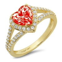 1.49 ct szív vágott piros szimulált gyémánt 14K sárga arany évforduló eljegyzési halo gyűrű mérete 7