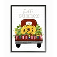 Stupell Industries Helló Nyári idézet napraforgó virág hazafias teherautó keretezett fali művészet, betűkkel és bélelt