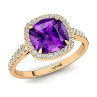 Eljegyzési Ajándék Természetes Ametiszt Tömör Arany Gyűrű Gyémánt Február Birthstone Gyűrű Ígéret Gyűrű