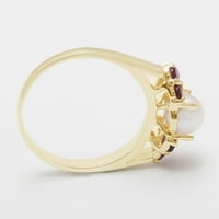 Brit készült 18K sárga arany tenyésztett gyöngy & gránát Női klaszter gyűrű - méret opciók-Méret 9.5