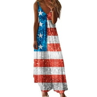 Wenini nyári ruhák nőknek V-nyakú ujjatlan Maxi amerikai zászló csillag csíkos nyomtatás nyári ruhák esti Alkalmi Divat