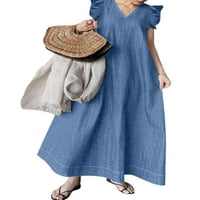 Colisha női nyári strand Sundress Farmer Hosszú ruha v nyakú Maxi ruhák alkalmi Hawaii Ujjatlan égkék 2XL