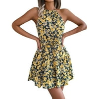 Női nyári ruhák sárga Poliészter személyiség Vintage nyomtatott ruha Egyszerű és gyönyörű Design L