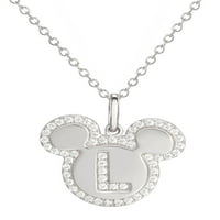 Disney Mickey Mouse Sterling ezüst kezdeti köbös cirkónium -medál nyaklánc, 18