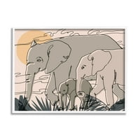 Stupell Industries Elephant Family March Safari Sun Sky Absztrakt Linework, 11, Ziwei Li tervezése