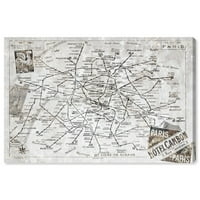A Runway Avenue térképek és zászlók fali művészet vászon nyomatok „A Párizsi Metró térképe rusztikus” Európai városok