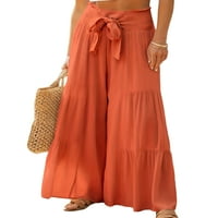 Capreze Női nadrág Egyszínű fenék széles láb Palazzo nadrág bő nadrág magas derék Narancs XL