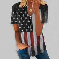 Jsaierl Női július 4-I felsők Alkalmi elegáns rövid ujjú pólók hazafias amerikai zászló grafikus pólók puha Cipzár