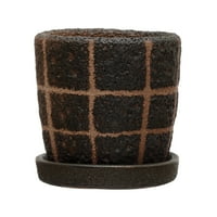 Bloomingville Terrakotta ültetvényes csészealj & rács mintával, fekete, készlet