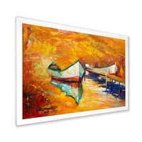 Kis hajó meleg és narancssárga esti keretes festmény vászon művészeti nyomtatása