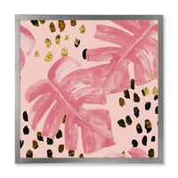 Designart 'durva ecsetvonások rózsaszín színű Monstera I' Trópusi keretes művészeti nyomtatás