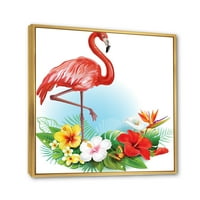 Elrendezés a flamingóval és a trópusi virágokkal, keretes festmény vászon művészete