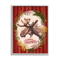 Merry Chris-Moose Holiday koszorú rusztikus állati pun keretes festmény művészeti nyomatok