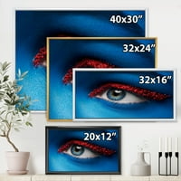 Nő szem kék festékkel az arcon és a piros golyók keretes fotózás vászon művészeti nyomtatás