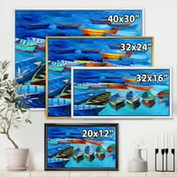Kis csónakok, amelyek a Blue Harbor keretes festményvászon művészetében vándorolnak