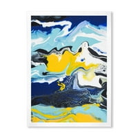 Designart 'Absztrakt márványkompozíció kék és sárga II -ben' modern keretes művészet nyomtatás