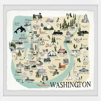 Marmont Hill illusztrált Washington keretes falfestmény térképe, 1.50 12.00