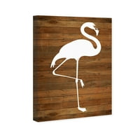 Wynwood Studio Animals Wall Art vászon nyomtatványok 'Wood Flamingo' Madarak - Fehér, barna