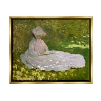 Stupell Industries Springtime Classic Claude Monet festmény női portréfestés Fémes arany úszó keretes vászon nyomtatott