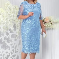 Gotyou Női Alkalmi Divat csipke hímzés Patchwork közepes hosszúságú ruha Sky Blue 2Xl