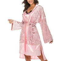Női pizsama nő divat Egyszínű Csipke Hosszú ujjú plusz méretű hálóing laza felsők blúz Otthoni Viselet Rózsaszín XXL