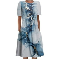 CaComMARK PI nyári ruhák Női Clearance Női Bohém nyomtatási rövid ujjú Térdig érő strand ruha Navy
