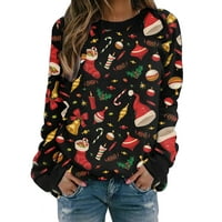 Női karácsonyi pulóver pulóver pólók Xmas Nyomtatott Hosszú ujjú blúz alkalmi Legénység nyak alapvető Tee Jumper felsők