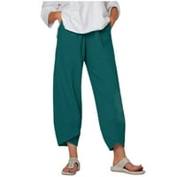 Pxiakgy nadrág Női Női nadrág alkalmi magas derék szilárd nyári Pamut laza hosszú egyenes nadrág Zöld + 6XL
