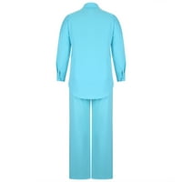 Női ruhásszekrény divat nő Turndown gallér gomb szilárd hosszú ujjú blúz + laza nadrág készletek