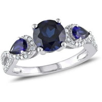 Miabella női 2- Carat T.G.W. A körte alakú Blue Sapphire és a Carat T.W. Gyémánt sterling ezüst végtelen eljegyzési