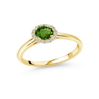 Drágakő Király 0. Ct kerek zöld króm Diopside G-H Lab nőtt gyémánt 10K sárga arany gyűrű