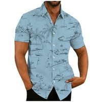 Férfi ingek Hawaii ing férfiaknak, férfi Vintage gomb lefelé Bowling ingek rövid ujjú Nyári strand ing kék 4XL