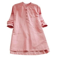 Niuer Női Midi ruha Egyszínű A-Line ruhák Legénység nyak Kaftan Hosszú ujjú rózsaszín 5XL