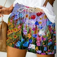 Penkiiy női nyári nyomtatott Multi Pocket Csipke up rövidnadrág Alkalmi nadrág aktív nadrág L lila a Clearance