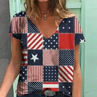 Aufmer Clearance hazafias ingek Női Activewear amerikai zászló, Divat Női nyári V-nyakú Rövid ujjú függetlenség nyomtatott