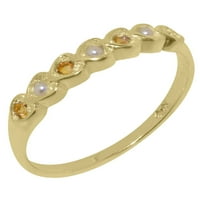 Brit gyártmányú Klasszikus szilárd 10K sárga arany tenyésztett gyöngy & Citrin Női évforduló gyűrű-méret opciók-méret