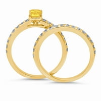 1. ct ragyogó smaragd vágott szimulált sárga gyémánt 18K sárga arany Pasziánsz díszítéssel menyasszonyi szett SZ 6.75