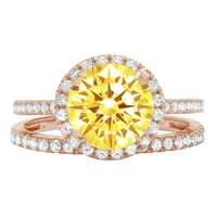2. ct ragyogó kerek vágott szimulált sárga gyémánt 14K Rózsa arany Halo pasziánsz díszítéssel menyasszonyi szett SZ